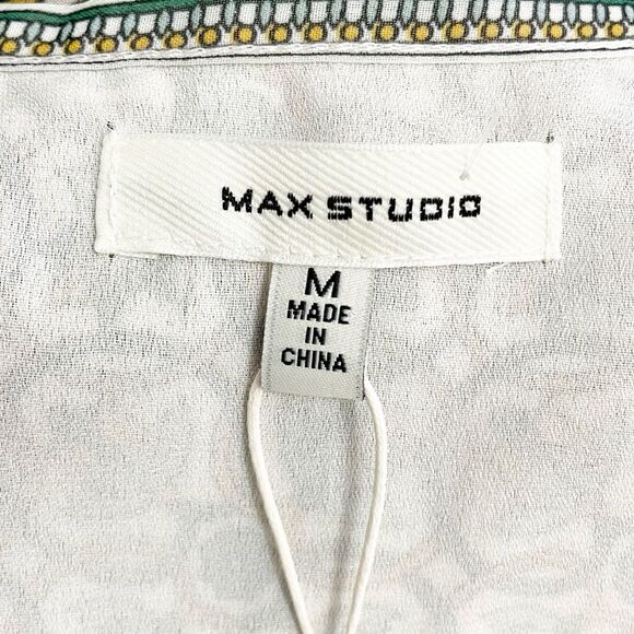 NWT Max Studio Tiered A-Line Flutter Sleeve Dress Cream Green Floral Size Medium - Picture 11 of 14